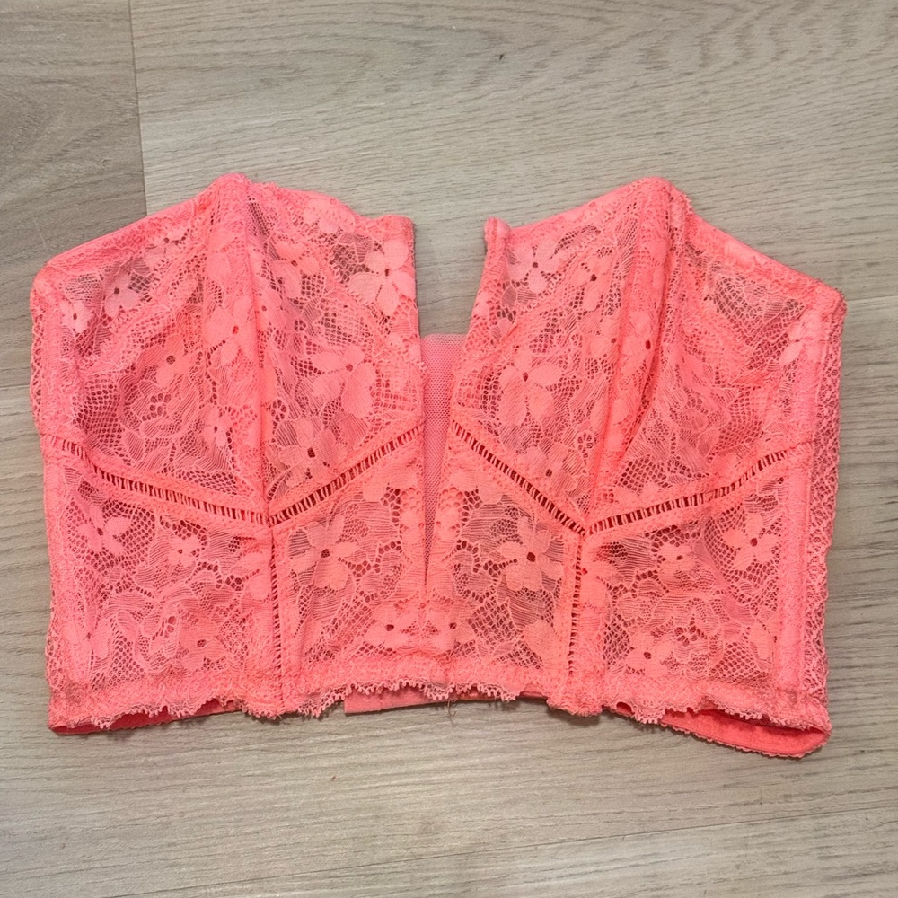 Coral Lace Strapless crop Top bralette